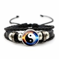 Drachen Yin Yang Lederarmband mit geflochtenen Kordeln und Eis Feuer Glas Edelstein Anhänger - Eis und Feuer Yin Yang Stil (JY007986-5)