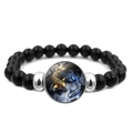 Yin Yang Koi Fish beaded bracelet with black stones and silver metal accents - Gold Blue Tai Chi Twin Fish (JY007992-3)
