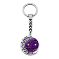 Porte-clés lune argentée avec pendentif rotatif en verre galaxie yin yang violet - Style Ciel Étoilé Violet Tai Chi(JY007930-4)