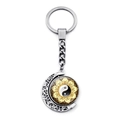 Silver crescent moon keychain featuring a rotating Yin Yang mandala glass pendant - Yin Yang Mandala Style(JY007930-9)