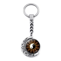 Rotating Yin Yang sun charm keychain with silver crescent moon hollow frame and swivel pendant - Jy007930-10