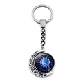 Yin Yang Tai Chi crescent moon keychain with purple butterfly glass dome pendant - Blue Purple Electric Tai Chi Style(JY007930-11)
