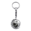 Mechanical movement keychain in bright silver finish with vintage crescent moon design - Jy007930-14