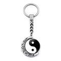 Silver crescent moon keychain with rotating yin yang butterfly tai chi center pendant - Jy007930-16