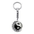 Yin Yang Tai Chi keychain with cat paw prints and rotating silver moon pendant - Cat Paw Tai Chi Style(JY007930-17)