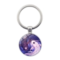Drachen Yin Yang Koi Fisch Schlüsselanhänger mit Silberring und Glaskuppel-Anhänger - Schwarz-Weiß-Koi-Stil (JY007985-2)