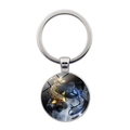 Artistischer Yin-Yang-Koi-Fisch Schlüsselanhänger mit Glas-Cabochon und Silber-Finish - Gold-Blau-Koi-Sternenhimmel-Stil (JY007985-3)