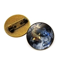 Broche vintage en bronze avec dôme en verre et motif yin yang de carpes koï or et bleu - Style Tai Chi Koi Or et Bleu (JY007989-3)