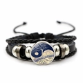Bracelet en cuir tressé Yin Yang Arbre de Vie avec cordons ajustables - Soleil Lune Arbre de Vie Yin Yang (JY007928-3)