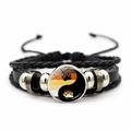 Bracelet tressé en cuir avec motif Yin Yang drapeau ours et cordon réglable noir - Drapeau Ours Patte Yin Yang (JY007928-5)