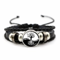 Bracelet multicouche en cuir noir avec pendentif Yin Yang Arbre de Vie en verre - Arbre de Vie Noir Blanc (JY007928-6)