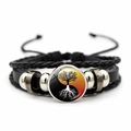 Bracelet en cuir tressé avec cabochon Arbre de Vie Yin Yang et perles en métal - Arbre de Vie Jour Nuit (JY007928-7)