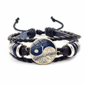 Bracciale multistrato in pelle intrecciata con ciondolo Yin Yang Albero della Vita e perle - Stile Albero della Vita Yin Yang Sole Luna (JY007929-3)