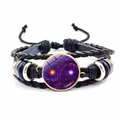 Bracciale in pelle intrecciata a mano con charm Yin Yang galassia viola - Stile Pesce Yin Yang Stellato Viola (JY007929-4)