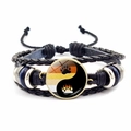 Bracelet en cuir noir tressé avec breloque yin yang drapeau bear et perles bleues - Style Patte d'Ours Yin Yang (JY007929-5)