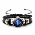 Bracelet en cuir tressé avec cabochon en verre Yin Yang bleu et cordon réglable - Électromagnétique Bleu Violet Yin Yang (JY007928-11)
