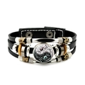 Pulsera punk de cuero ajustable con símbolo yin yang y colgante de mariposa vintage - Mariposa Yin Yang (JY007935-1)