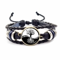 Bracelet tressé en cuir avec breloque arbre de vie yin-yang et perles bleues - Style Arbre de Vie Yin Yang N&B (JY007929-6)