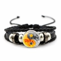 Bracelet en cuir tressé avec breloque Yin Yang en verre et perles métalliques - Feu Astral Yin Yang (JY007928-12)