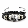 Bracelet multicouche en cuir noir avec motif d'engrenage Yin Yang et perles en métal - Horloge Steampunk Yin Yang (JY007928-14)