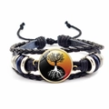 Bracelet en cuir tressé fait main avec pendentif Arbre de Vie Yin Yang en verre - Style Arbre de Vie Jaune Orange (JY007929-7)