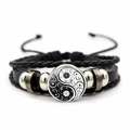 Bracelet multicouche en cuir avec symbole Yin Yang et perles tressées vintage - Motif Noir Blanc Yin Yang (JY007928-15)