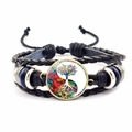 Bracelet en cuir tressé avec cabochon en verre Arbre de Vie Yin Yang en noir élégant - Style Arbre de Vie Yin Yang Coloré (JY007929-8)