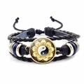 Bracelet Yin Yang en cuir fait main avec perles bleues et cordes tressées noires - Style Mandala Tai Chi Yin Yang (JY007929-9)