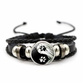Bracelet multicouche en cuir réglable avec breloque Yin Yang empreinte de patte et perles - Empreinte Bagua Yin Yang (JY007928-17)