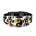 Bracciale multistrato in pelle regolabile con simbolo yin yang zampa d'orso e perline - Zampa d'Orso Yin Yang (JY007935-5)