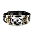 Bracciale multistrato in pelle nera Yin Yang Albero della Vita con bottoni a pressione - Albero della Vita e Yin Yang (JY007935-6)