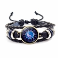 Bracelet en cuir noir tressé main avec breloque Tai Chi Yin Yang bleu et violet - Style Énergie Yin Yang Bleu Violet (JY007929-11)