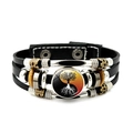 Bracciale multistrato in pelle nera con gemma Yin Yang Albero della Vita e perline vintage - Albero della Vita Retro Yin Yang (JY007935-7)