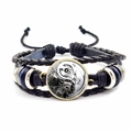 Bracelet en cuir tressé avec motif d'engrenage steampunk vintage sous dôme en verre chic - Style Engrenages Mécaniques Steampunk (JY007929-14)