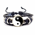 Bracelet tressé en cuir Yin Yang Tai Chi avec perles argentées et touches bleues - Style Simple Tai Chi Yin Yang (JY007929-16)