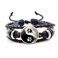 Bracelet en cuir tressé yin yang avec perles bleues et breloque empreinte de patte - Style Poisson Yin Yang Patte (JY007929-17)