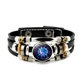 Bracciale multistrato in pelle con gemma in vetro yin yang blu e perline metalliche - Blu Elettrico Yin Yang (JY007935-11)