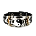 Bracciale vintage in pelle Yin Yang con perline intrecciate e chiusura a scatto - Taiji Bianco e Nero (JY007935-16)