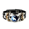 Bracciale Yin Yang in pelle vintage con cordini intrecciati neri e chiusura regolabile - Nastro Blu Nero Yin Yang (JY007935-18)