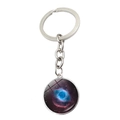Cosmic galaxy keychain with blue nebula glass dome pendant on silver metal ring - Colorful Nebula Style (JY008007-5)