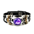 Bracciale punk in pelle con ciondolo Yin Yang in vetro viola e cordino multistrato - Viola Yin Yang (JY007935-19)