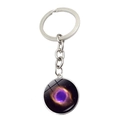 Silver galaxy keychain with nebula crystal glass dome pendant and flat split key ring - Jy008007-6