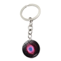 Silver keychain with celestial Helix Nebula pendant under clear dome glass cabochon - Jy008007-9