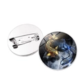 Round Yin Yang koi fish glass cabochon brooch pin with silver metal backing - Gold & Blue Koi Tai Chi Style (JY007988 Silver-3)