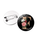Runde florale Brosche Buchstabe F mit schwarzer Basis und silberner Sicherheitsnadel - Buchstabe F Stil (JY008014-F)