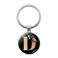 Silberner Schlüsselanhänger mit Buchstabe D und Blumenmuster unter Glas-Cabochon - Buchstabe D (JY008011-D)