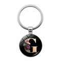 Floral alphabet G keychain pendant featuring vintage time gem style and golden metal ring - Letter G (JY008011-G)