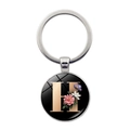 Letter H keychain with time gem glass pendant and colorful floral design on black background - Letter H (JY008011-H)