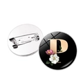 Florales Brosche-Set mit Buchstabe P und rosa Blumen auf schwarzem Grund - Buchstabe P Stil (JY008014-P)