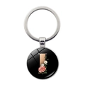 Floral letter I keychain with pink peonies and white flowers in a glass dome - Letter I (JY008011-I)